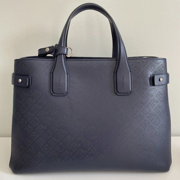 Burberry Navy Blue Medium Perforated Logo Leather Banner Bag - Picture 1 of 9